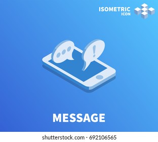Message icon, illustration, vector symbol in flat isometric 3D style isolated on color background.