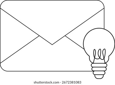 message icon and light bulb icon with white background.with black lines