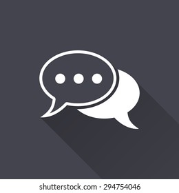 Message icon with a long shadow on a black background. Vector illustration.