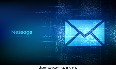 Message Icon Made With Binary Code. Email. Mail Communication. Online Chat. Global Networking. Digital Binary Data And Streaming Digital Code. Matrix Background With Digits 1.0. Vector Illustration.
