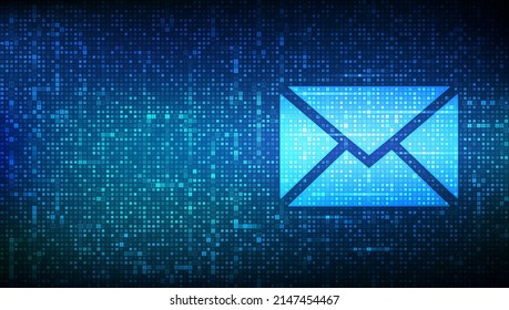 Message icon made with binary code. Email. Mail Communication. Online chat. Global networking. Digital binary data and streaming digital code. Matrix background with digits 1.0. Vector Illustration.