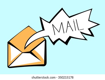 Message icon with mail lettering in speech bubble. Pop art style sign