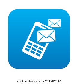 Message icon on blue button background,clean vector