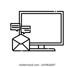 message icon on the computer. Message icon has a speech bubble icon