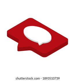 Message icon on a red pin in an isometric style. Vector illustration.
