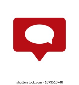 Icono de mensaje en un pin rojo. Ilustración vectorial.