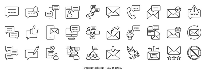 colección de Vector de estilo de esquema de paquete de iconos de mensaje para conversación y discusión