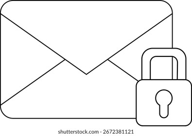 message icon and padlock icon with white background.with black lines