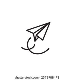 Message icon, paper plane sign, paper airplane thin line icon vector silhouette vector on white background