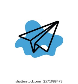 Message icon, paper plane sign, paper airplane thin line icon vector silhouette vector on white background