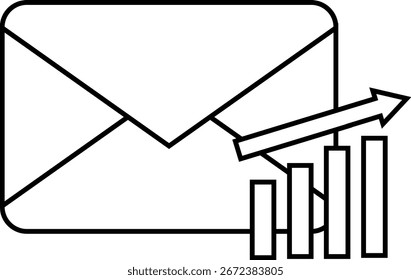 message icon and rising graph icon with white background.with black lines