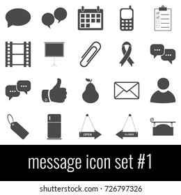 Message. Icon set 1. Gray icons on white background.