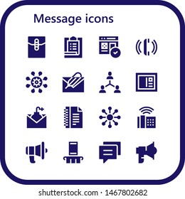message icon set. 16 filled message icons.  Collection Of - Mail, Task, Web, Telephone, Network, Email, Connection, Postcard, Notes, Networking, Phone, Communication, Smartphone