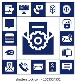 message icon set. 17 filled message icons.  Simple modern icons about  - Smartphone, Chat, Notes, Email, Media fire, Postman, Mailbox, Invitation, Billboard, Telephone, Phone call