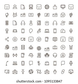 Message icon set. Collection of high quality outline chat pictograms in modern flat style. Mail, emoji, computer, laptop, download, headphones, microphone line logo. 