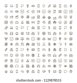 Message icon set. Collection of high quality outline chat pictograms in modern flat style. Mail, emoji, computer, laptop, download, headphones, microphone line logo. 