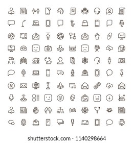 Message icon set. Collection of high quality outline chat pictograms in modern flat style. Mail, emoji, computer, laptop, download, headphones, microphone line logo. 
