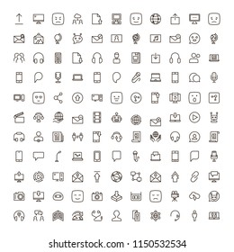 Message icon set. Collection of high quality outline chat pictograms in modern flat style. Mail, emoji, computer, laptop, download, headphones, microphone line logo. 