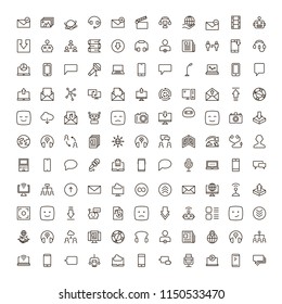 Message icon set. Collection of high quality outline chat pictograms in modern flat style. Mail, emoji, computer, laptop, download, headphones, microphone line logo. 
