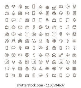 Message icon set. Collection of high quality outline chat pictograms in modern flat style. Mail, emoji, computer, laptop, download, headphones, microphone line logo. 