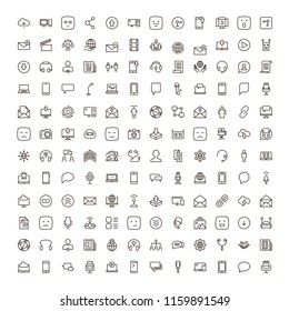 Message icon set. Collection of high quality outline chat pictograms in modern flat style. Mail, emoji, computer, laptop, download, headphones, microphone line logo. 