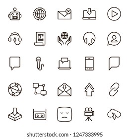 Message icon set. Collection of high quality outline chat pictograms in modern flat style. Mail, emoji, computer, laptop, download, headphones, microphone line logo. 