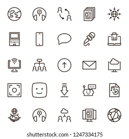 Message icon set. Collection of high quality outline chat pictograms in modern flat style. Mail, emoji, computer, laptop, download, headphones, microphone line logo. 