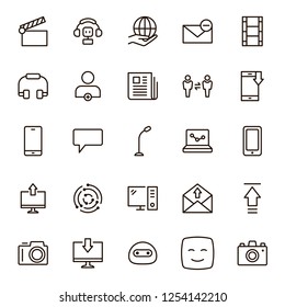 Message icon set. Collection of high quality outline chat pictograms in modern flat style. Mail, emoji, computer, laptop, download, headphones, microphone line logo. 