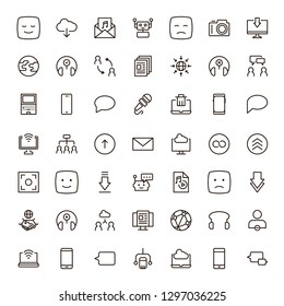Message icon set. Collection of high quality outline chat pictograms in modern flat style. Mail, emoji, computer, laptop, download, headphones, microphone line logo. 