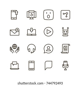 Message icon set. Collection of high quality outline chat pictograms in modern flat style. Mail, emoji, computer, laptop, download, headphones, microphone line logo. 