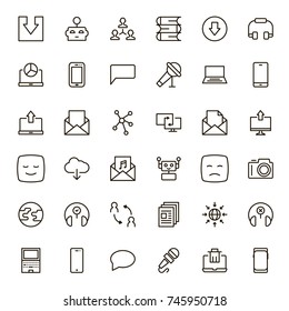 Message icon set. Collection of high quality outline chat pictograms in modern flat style. Mail, emoji, computer, laptop, download, headphones, microphone line logo. 