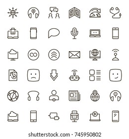 Message icon set. Collection of high quality outline chat pictograms in modern flat style. Mail, emoji, computer, laptop, download, headphones, microphone line logo. 
