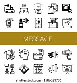 message icon set. Collection of Sending, Smartwatch, Mobile, Horn, Speaker, Smartphone, Document, Connected, Billboard, Megaphone, Feedback, Thinking, Stop sign, Documents icons