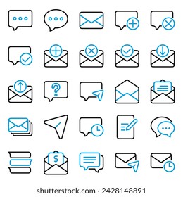 Message icon set, for communication needs, social media, correspondence and email.