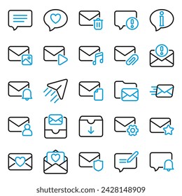 Message icon set, for communication needs, social media, correspondence and email.