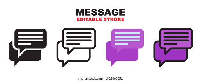 Message icon set with different styles. Colored vector icons designed in filled, outline, flat, glyph and line colored. Editable stroke style can be used for web, mobile, ui and more.