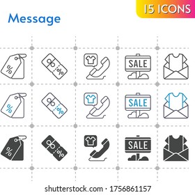 message icon set. included newsletter, sale, price tag, discount, phone call icons on white background. linear, bicolor, filled styles.