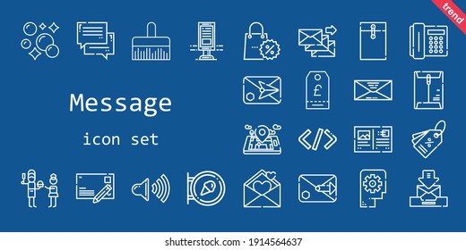 message icon set. line icon style. message related icons such as paint brush, father, sign, telephone, billboard, thinking, coding, envelope, promotions, postcard, mobile phone, chat, speaker