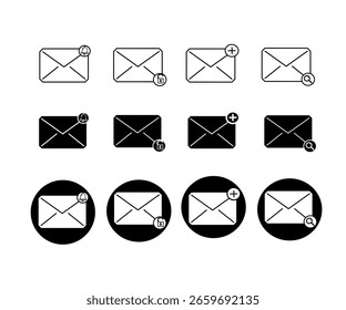 Message icon set mail symbol collection. New message notification badge and open envelope sign. Simple flat outline icons for app, UI, UX, website. Email vector graphic.