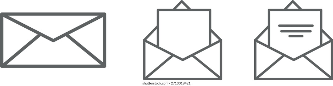 Icono de mensaje establecer colección de símbolo de correo. Insignia de notificación de mensaje Nuevo y signo de sobre abierto. Iconos planos simples del esquema para el App, UI, UX, Sitio web. Gráfico de Vector de correo electrónico