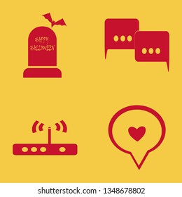 message icon set with speech clouds, router and love chat bubble vector illustration