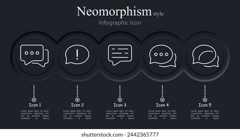 Message icon set. Unread, correspondence, confirmed user, checkmark, chatting. Neomorphism style. Vector line icon for business and advertising