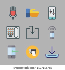 message icon set. vector set about smartphone, paper roll, hand shake and download icons set.