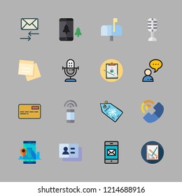 message icon set. vector set about chat, note, mailbox and business card icons set.