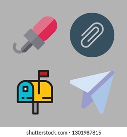 message icon set. vector set about microphone, paper clip, mailing and paper plane icons set.