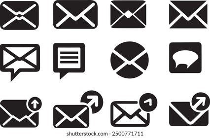 Message icon Silhouette Vector Art Bundle set: Collection of message icon Outlines Icons Illustrations on White Background EPS 10