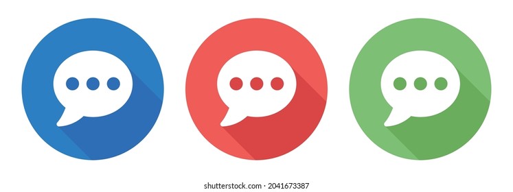 Message icon. Speech bubble icon on shadow button.