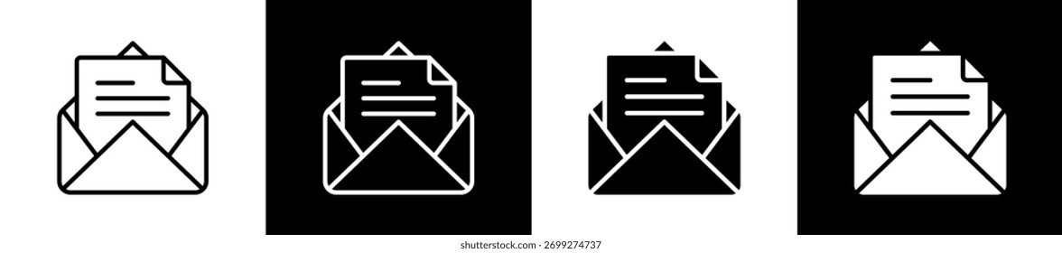 Message icon variations in line and glyph style on black and white background