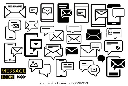 Nachrichtensymbol, Vektorgrafik, alle Arten von Nachrichtensymbolen, Posteingangssymbol, Chat-Symbol, Silhouette, Telefon-Vektorsatz