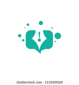 Message icon. Vector logotype design speech bubble and pencil. Logo concept of chat, media, soft, dialogue script, popup, spam, profile, software, communication, contact, social network. 